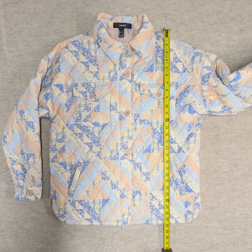 Forever 21 Pastel Quilted Puffer Jacket Oversized Spring Floral Barn Quilt Sz S - Picture 3 of 9